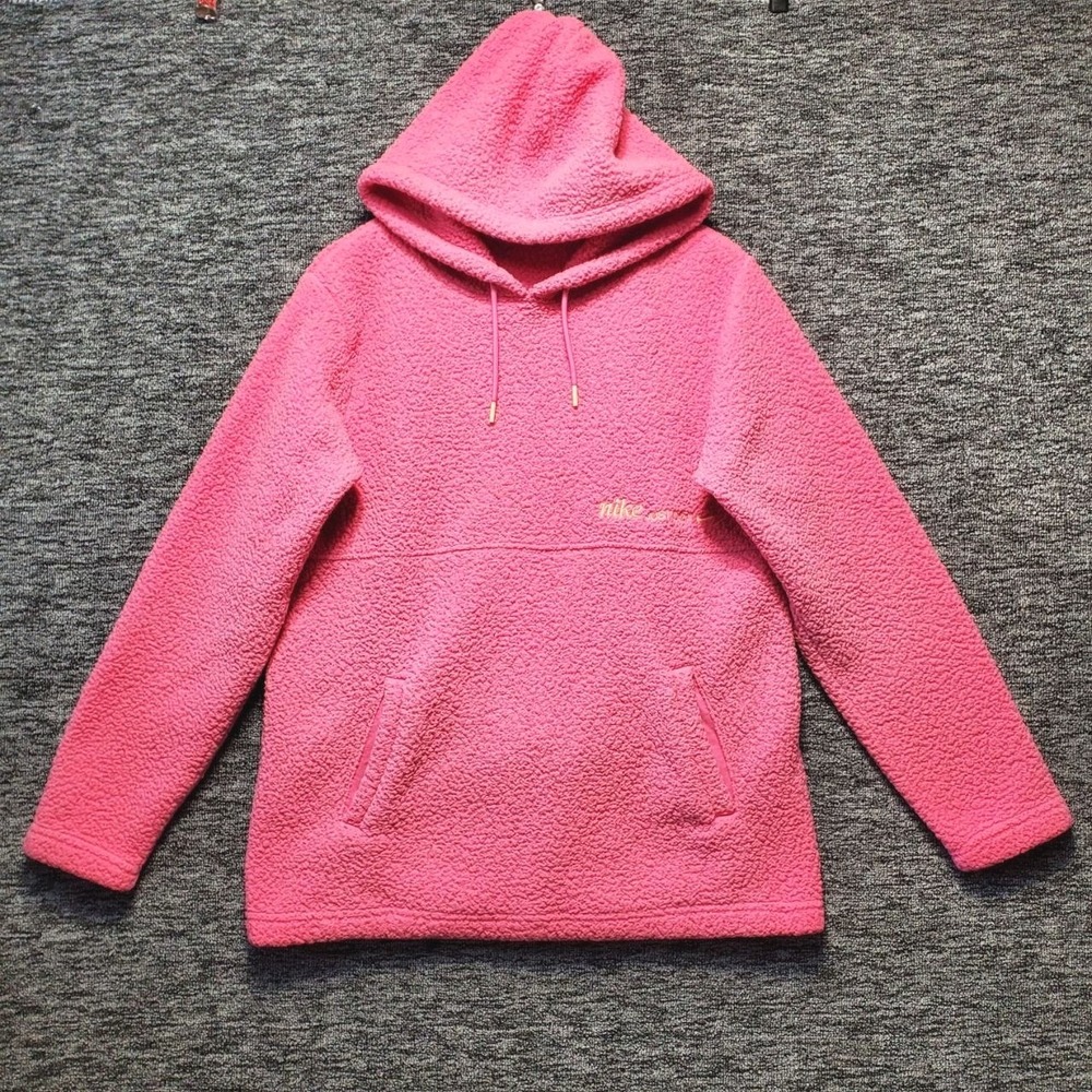 Nike Therma-FIT Cozy Core Sherpa Fleece Hoodie Womens Small Pink Pullover Teddy